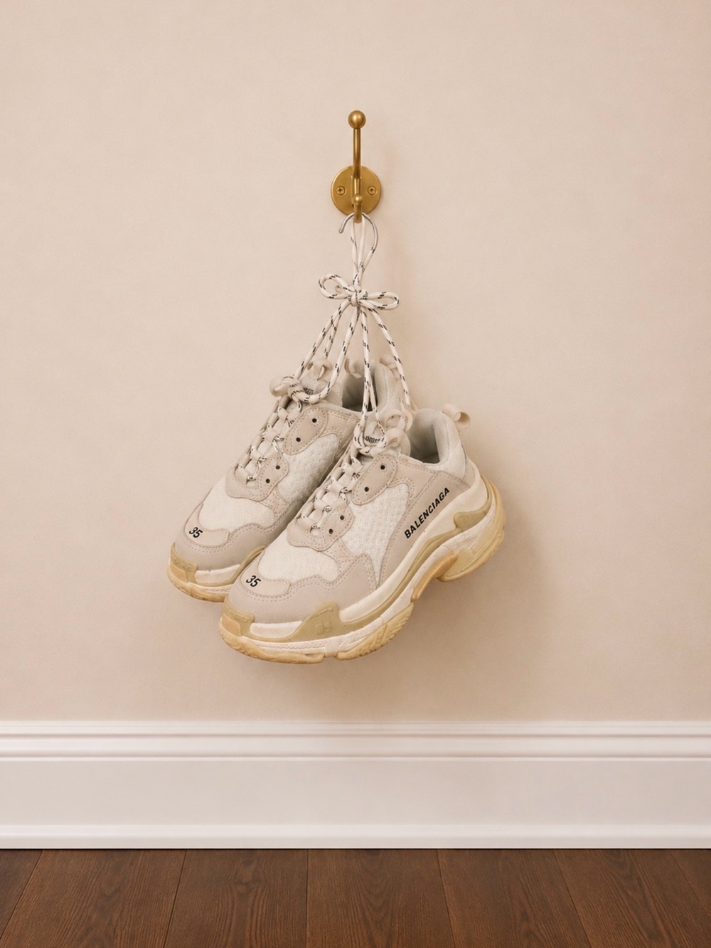 Balenciaga Cream and Black Lace Triple S Style Sneakers
